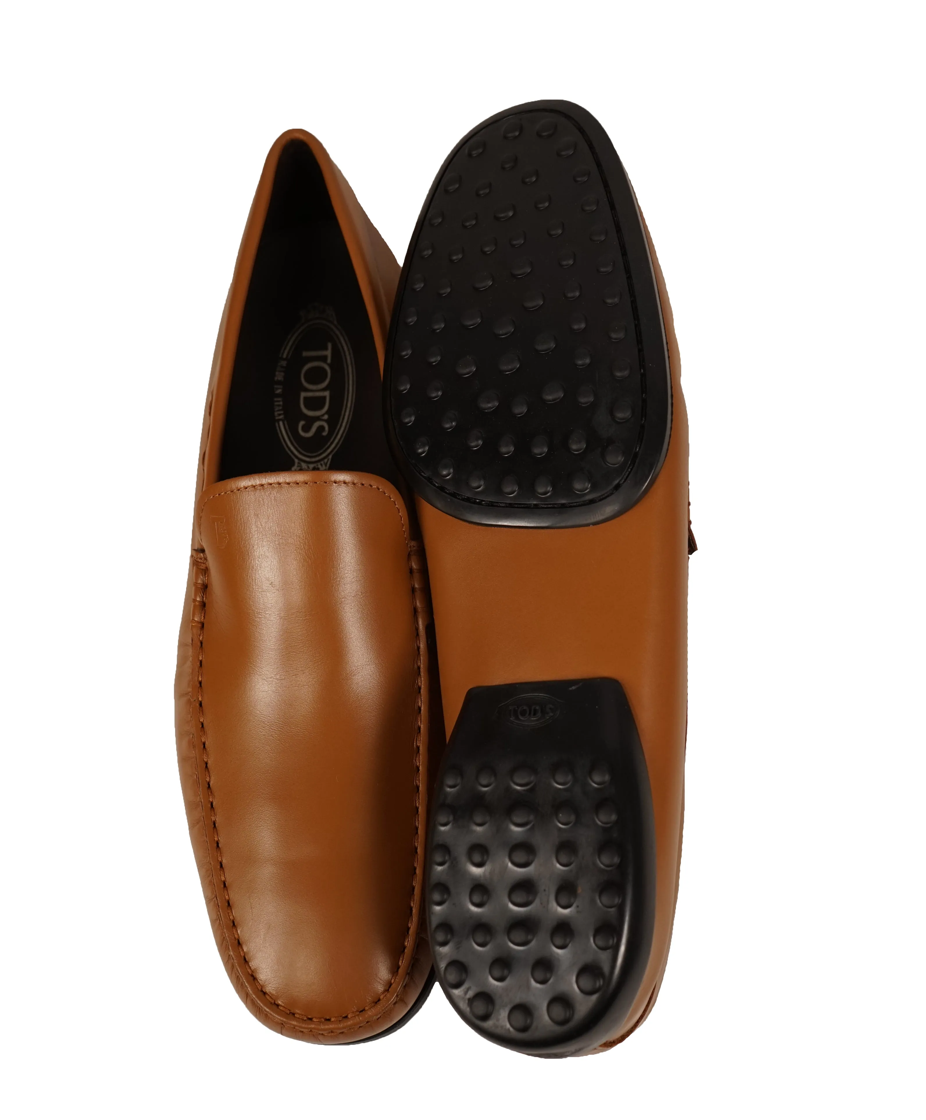TOD’S - Brown “ LOGO Gommini ” Vamp Engraved Italian Leather Loafers - 13