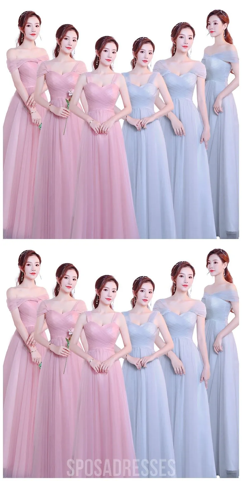 Tulle Floor Length Cap Sleeves Simple Cheap Bridesmaid Dresses Online, WG546