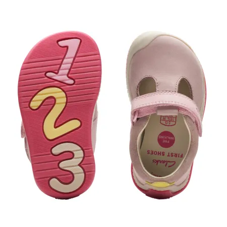 UK 3 Dusty Pink Roller Bright T-Bar Velcro Pre Walker