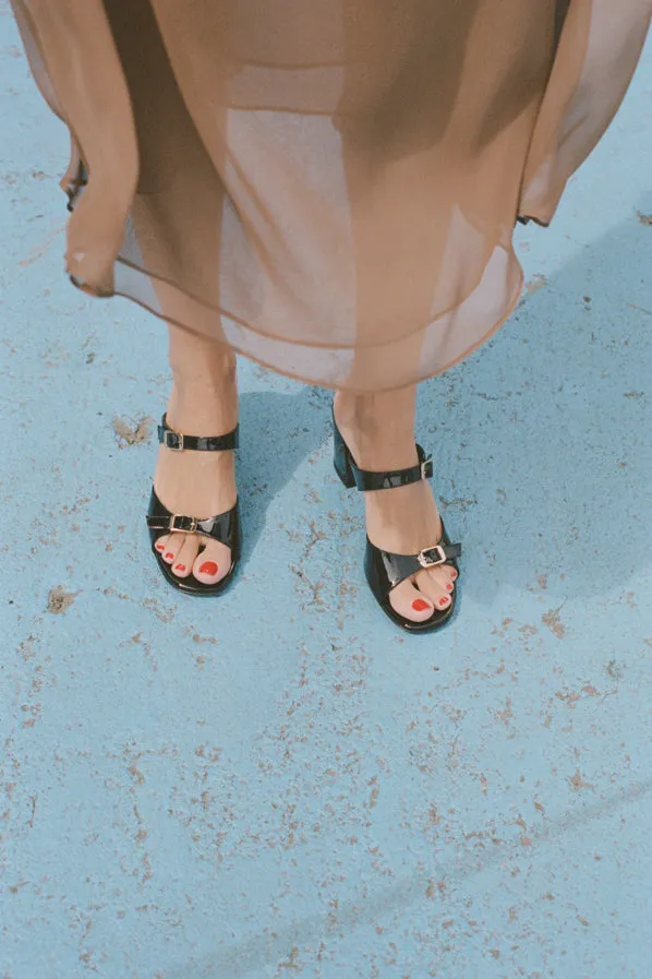 UNA SANDAL, BLACK PATENT