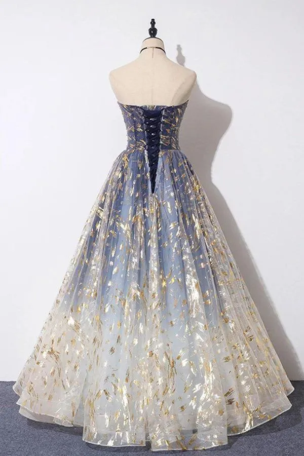 Unique A Line Strapless Ombre Long Prom Dress Stunning Party Dresses TP0943
