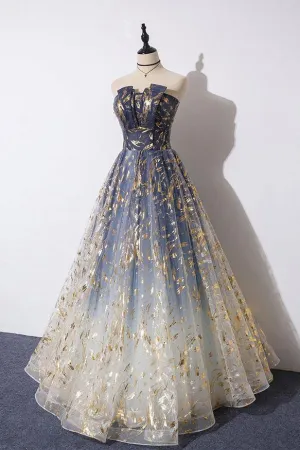 Unique A Line Strapless Ombre Long Prom Dress Stunning Party Dresses TP0943