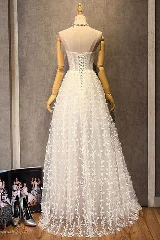 Unique Spaghetti Straps V-Neck Lace Up A-Line Long Prom Dress APP0375