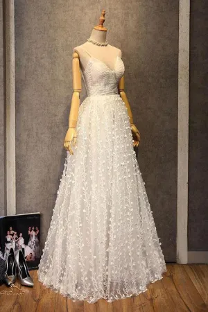 Unique Spaghetti Straps V-Neck Lace Up A-Line Long Prom Dress APP0375