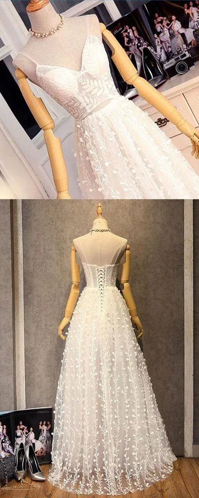 Unique Spaghetti Straps V-Neck Lace Up A-Line Long Prom Dress APP0375