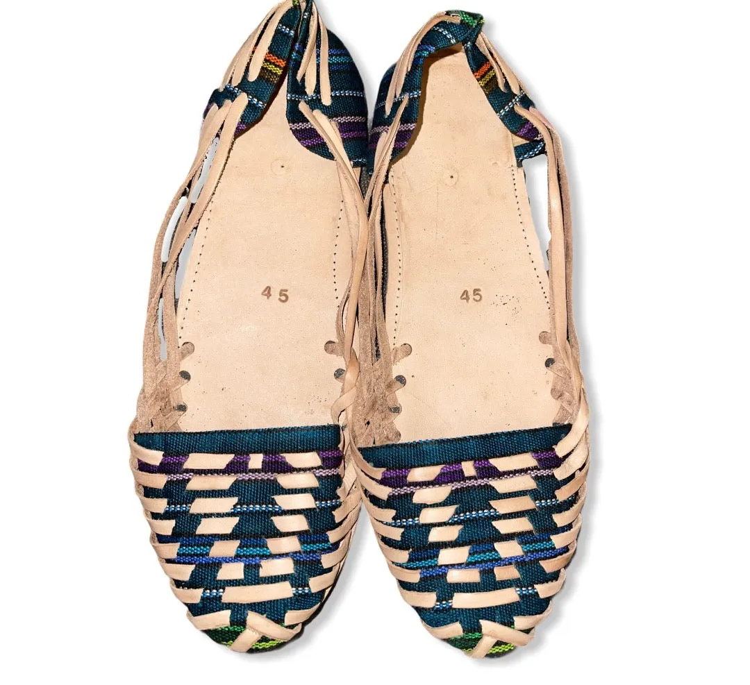 US 12/12.5  WIDE FIT Handmade Colorful Leather Huarachas- Huarachas de Multicolores Elaboradas a mano