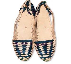 US 12/12.5  WIDE FIT Handmade Colorful Leather Huarachas- Huarachas de Multicolores Elaboradas a mano