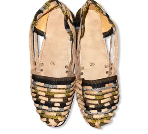 US 7.5/8- Handmade Brown Tones Leather Huarachas- Huarachas de Multicolores Elaboradas a mano