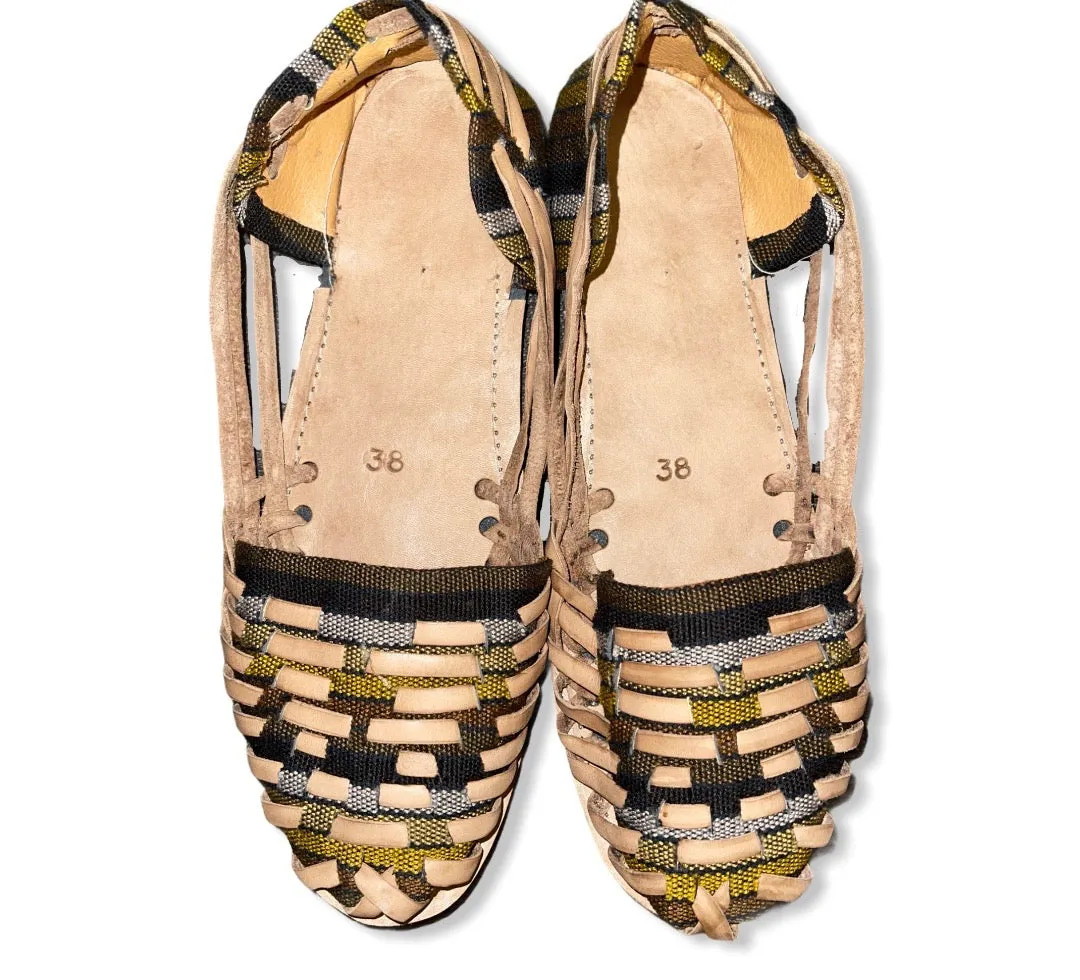 US 7.5/8- Handmade Brown Tones Leather Huarachas- Huarachas de Multicolores Elaboradas a mano