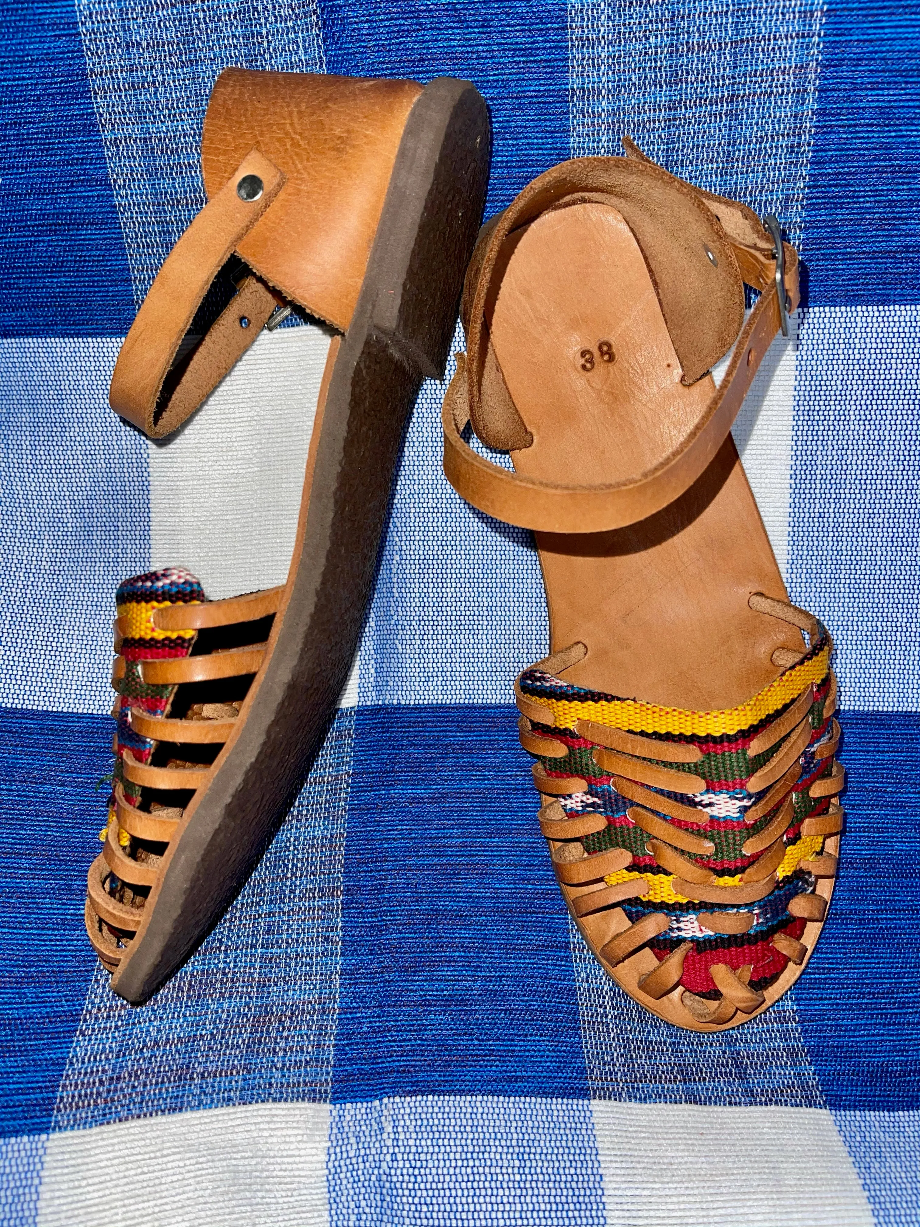VERY WIDE Multicolores Huarachas with Strap- Huarachas Anchas Color Cafe