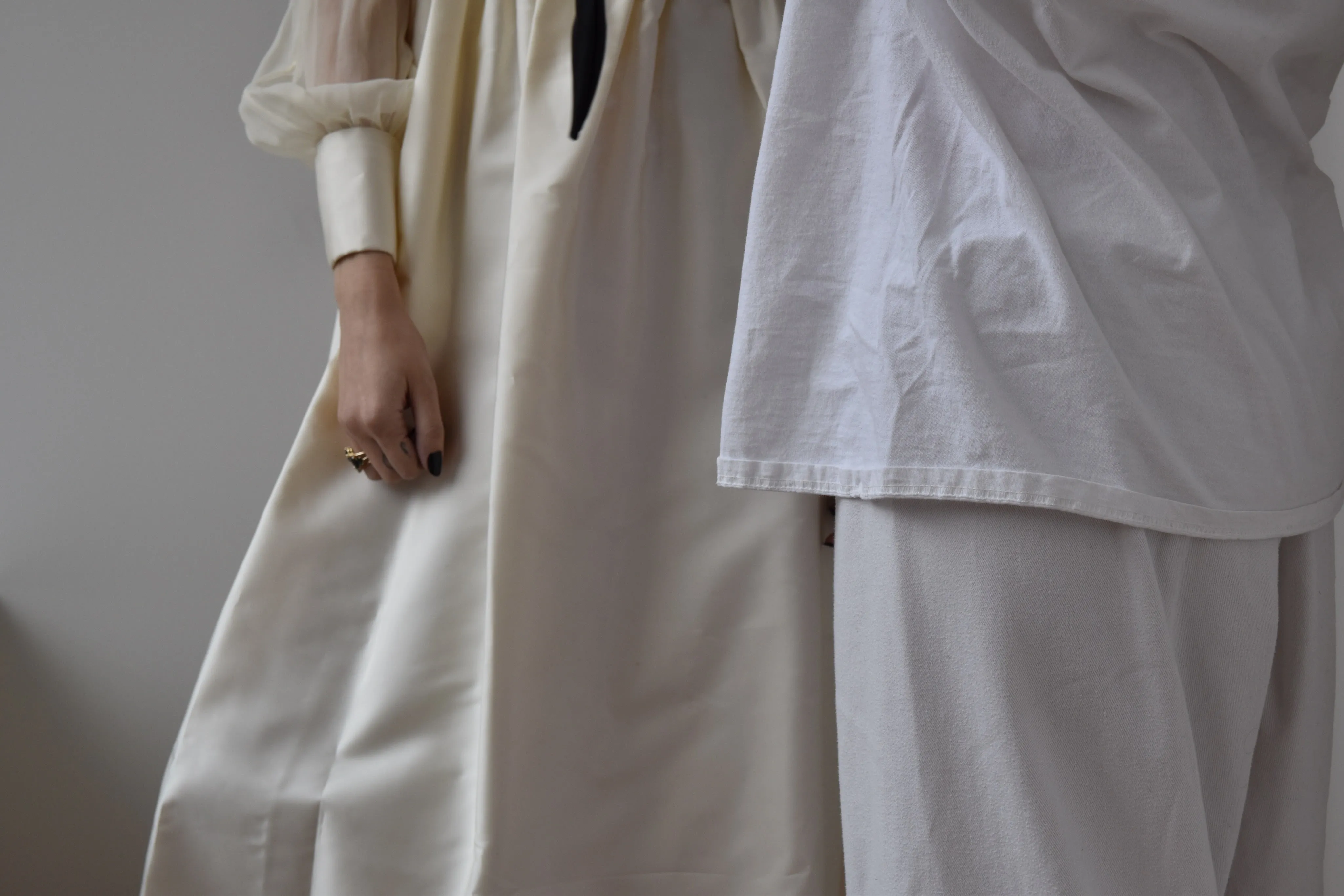 Vintage 1960’s Silk Double Collar Gown with Silk Organza Sleeves and Silk Taffeta Double Cuff