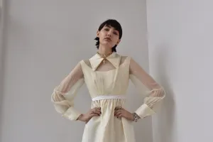 Vintage 1960’s Silk Double Collar Gown with Silk Organza Sleeves and Silk Taffeta Double Cuff