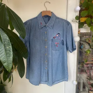 Vintage 90s 00s Pooh Denim Button Front Oxford shirt  // Unisex size Large (ht2418)