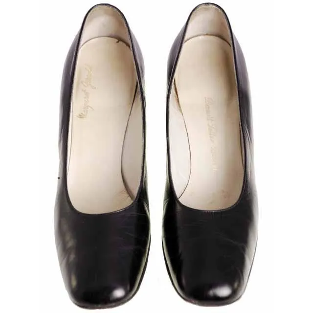 Vintage Black Shoes Pumps Margaret Jerrold 1970s 9AA & Box
