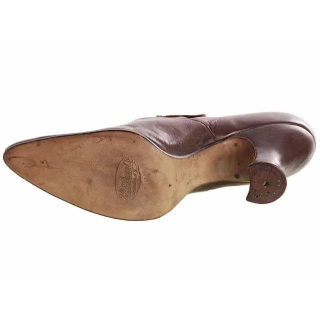 Vintage Brown Leather Ladies Shoes Louis Heels Oxfords S 7-7.5 Edwardian-1920