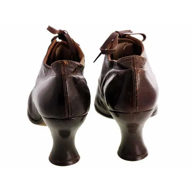 Vintage Brown Leather Ladies Shoes Louis Heels Oxfords S 7-7.5 Edwardian-1920