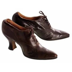 Vintage Brown Leather Ladies Shoes Louis Heels Oxfords S 7-7.5 Edwardian-1920