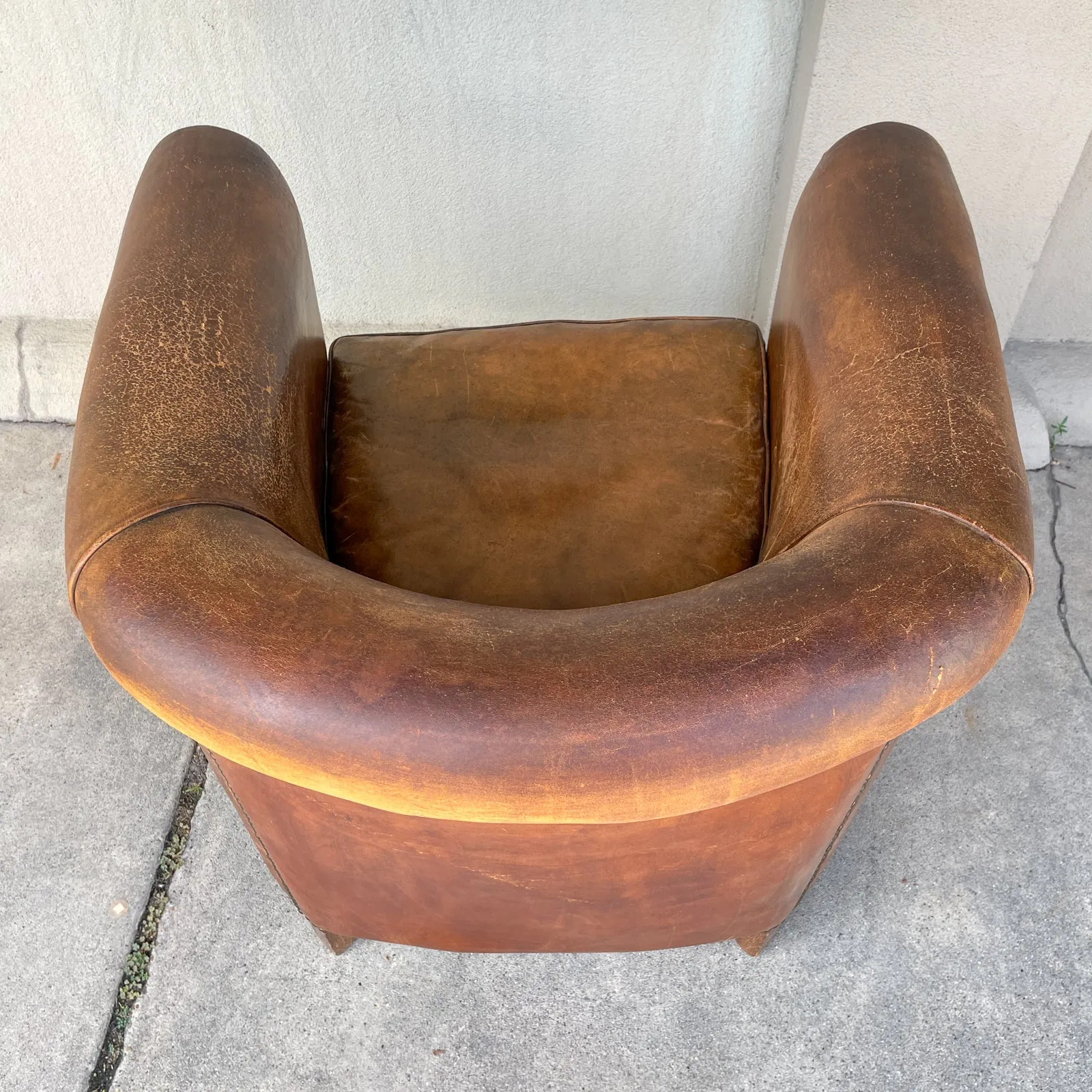 Vintage European Leather Tub Chair with Brass Nailhead Detail