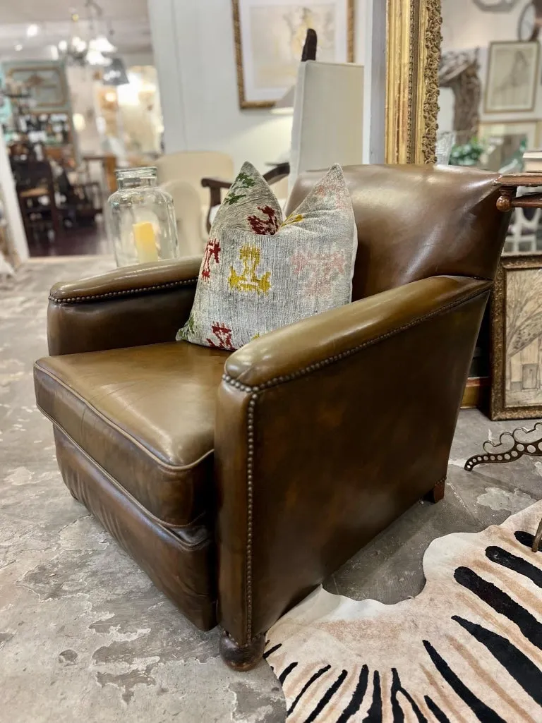 Vintage French Leather Chair with Nailhead Detail