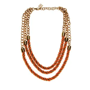 Vintage Gold and Orange Bead Triple Strand Necklace