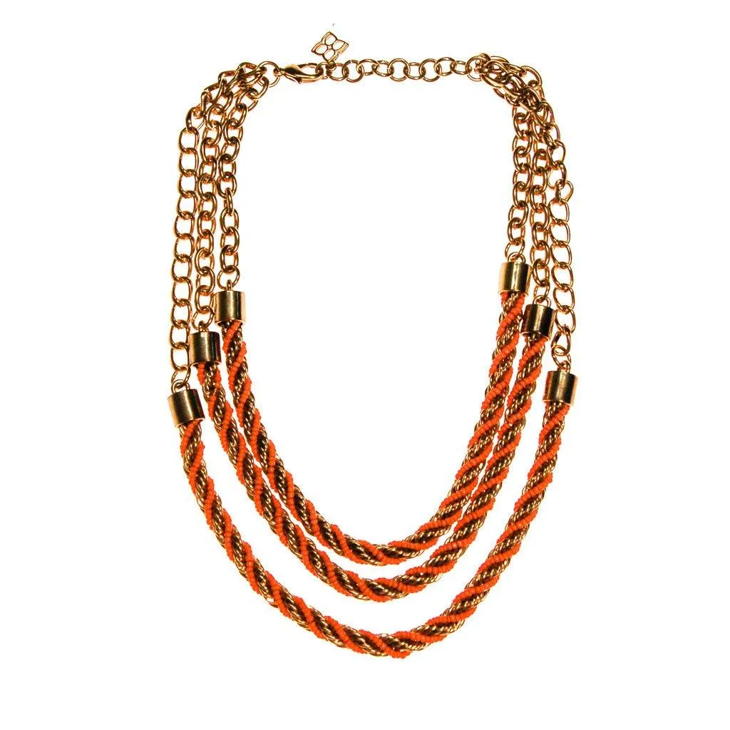 Vintage Gold and Orange Bead Triple Strand Necklace