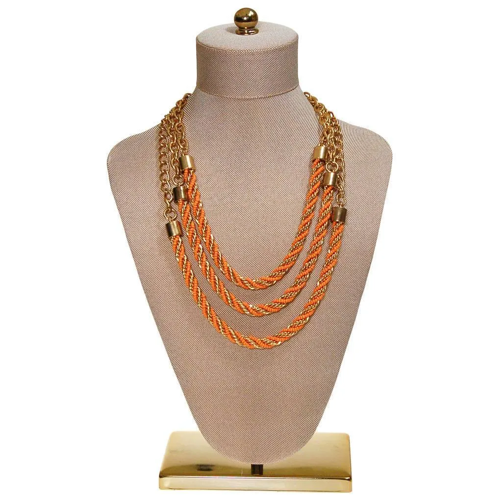 Vintage Gold and Orange Bead Triple Strand Necklace