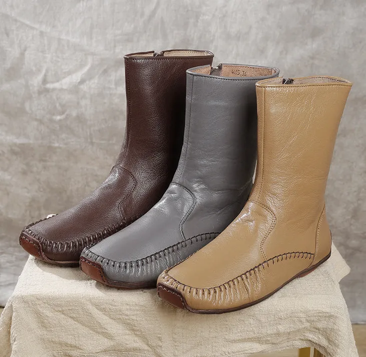 Vintage Hand Stitched Genuine Leather Boots Soft and Comfortable Women's Shoes