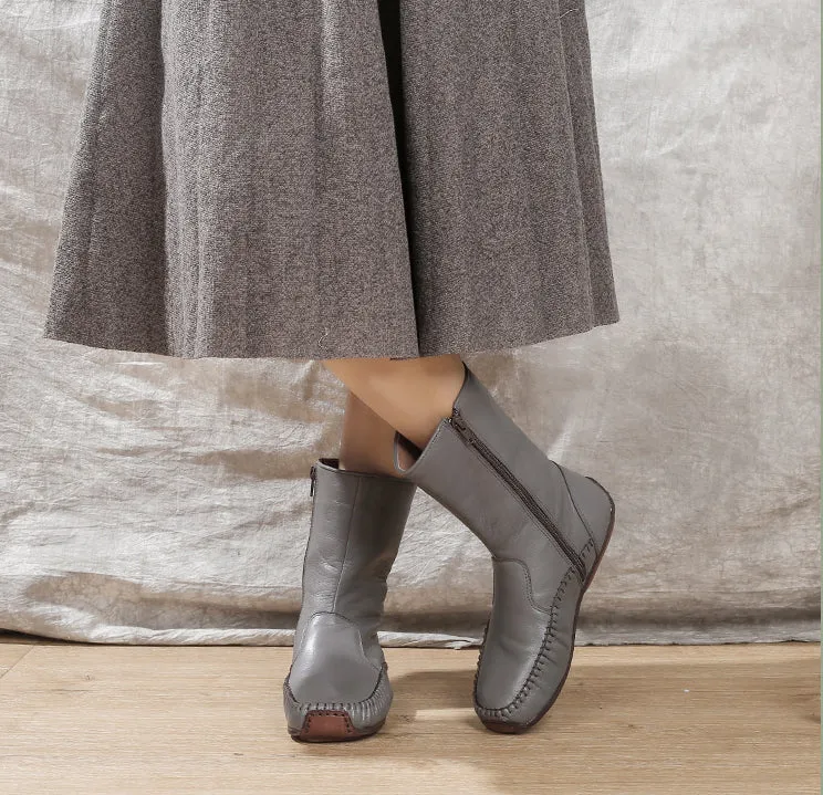 Vintage Hand Stitched Genuine Leather Boots Soft and Comfortable Women's Shoes