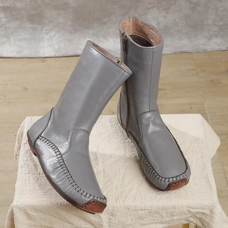 Vintage Hand Stitched Genuine Leather Boots Soft and Comfortable Women's Shoes