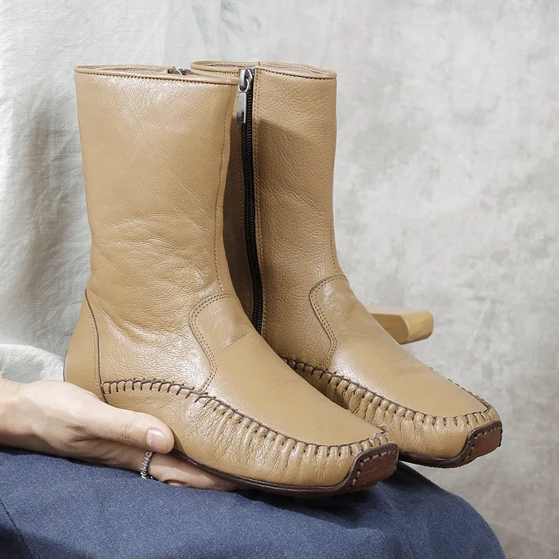 Vintage Hand Stitched Genuine Leather Boots Soft and Comfortable Women's Shoes