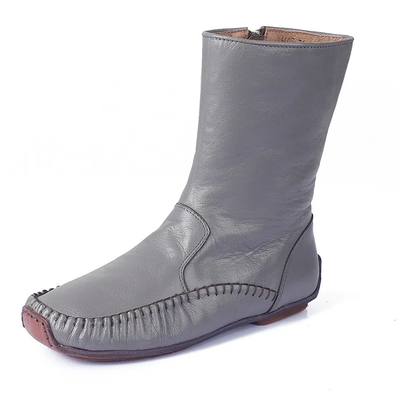 Vintage Hand Stitched Genuine Leather Boots Soft and Comfortable Women's Shoes