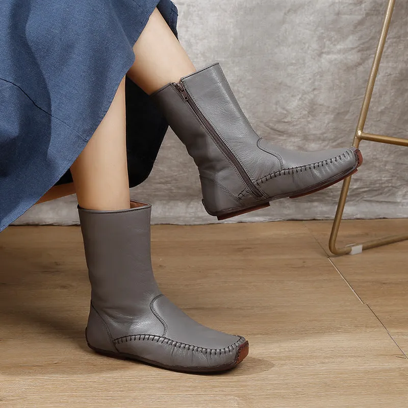 Vintage Hand Stitched Genuine Leather Boots Soft and Comfortable Women's Shoes