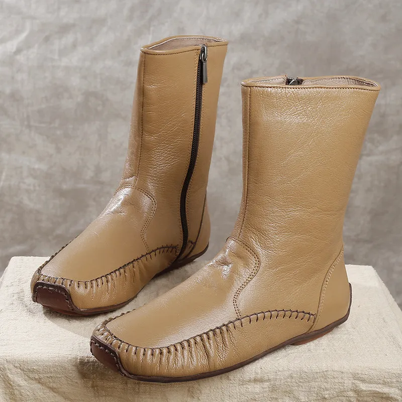 Vintage Hand Stitched Genuine Leather Boots Soft and Comfortable Women's Shoes