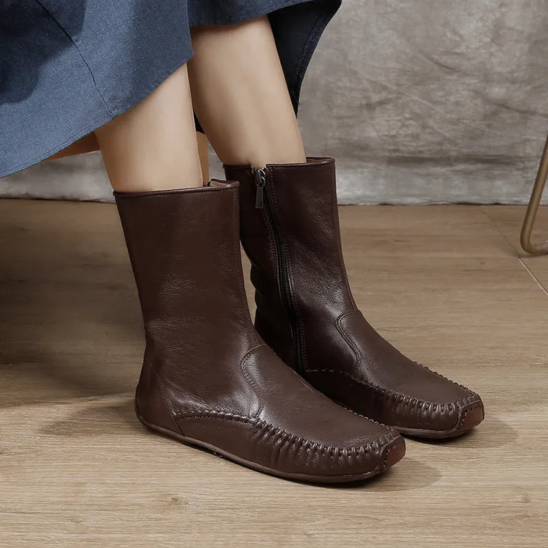 Vintage Hand Stitched Genuine Leather Boots Soft and Comfortable Women's Shoes