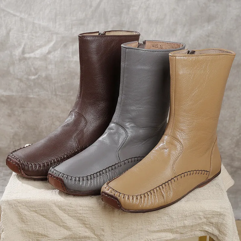 Vintage Hand Stitched Genuine Leather Boots Soft and Comfortable Women's Shoes