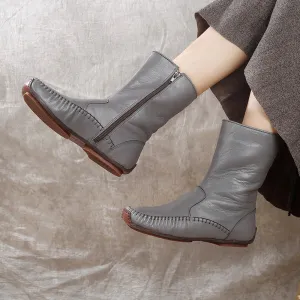 Vintage Hand Stitched Genuine Leather Boots Soft and Comfortable Women's Shoes