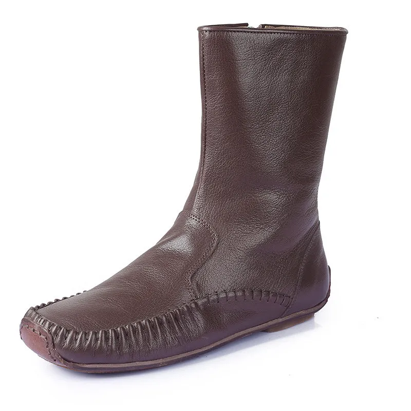 Vintage Hand Stitched Genuine Leather Boots Soft and Comfortable Women's Shoes