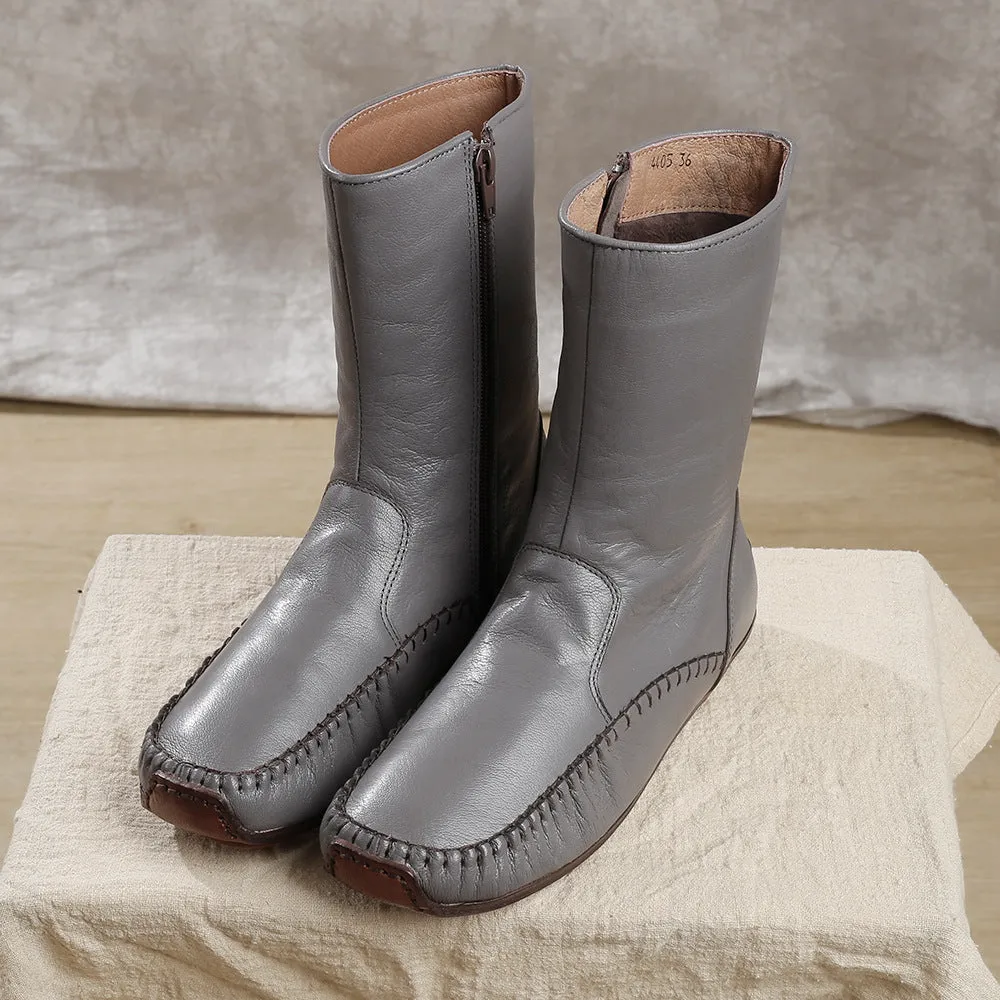Vintage Hand Stitched Genuine Leather Boots Soft and Comfortable Women's Shoes