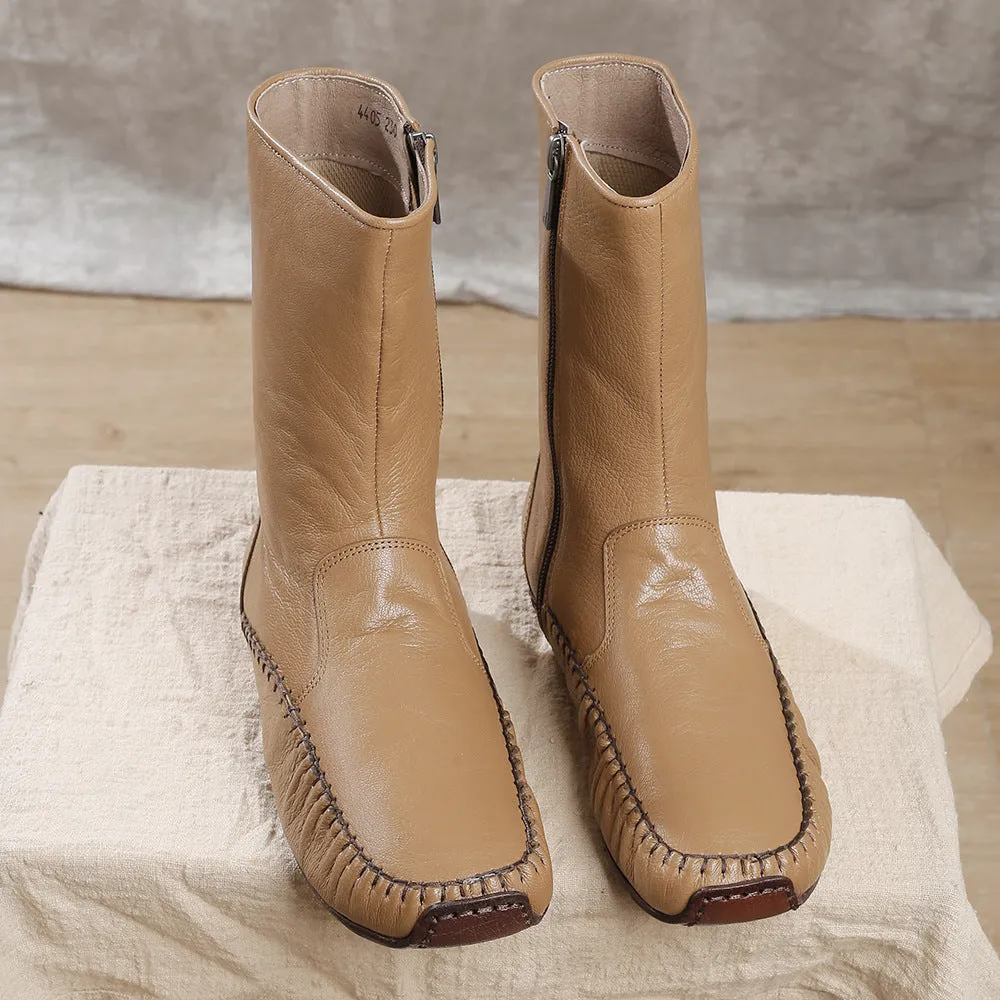 Vintage Hand Stitched Genuine Leather Boots Soft and Comfortable Women's Shoes