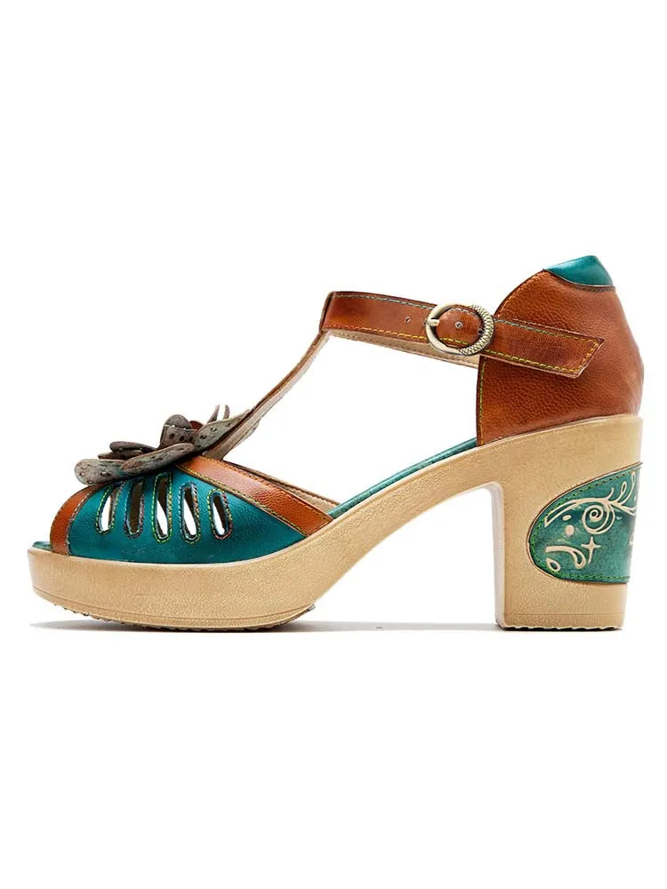Vintage Handmade Fish Mouth Floral Sandals