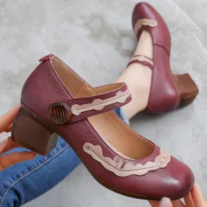 Vintage Handmade Leather Women's Shoes Comfortable Mary Janes Shoes