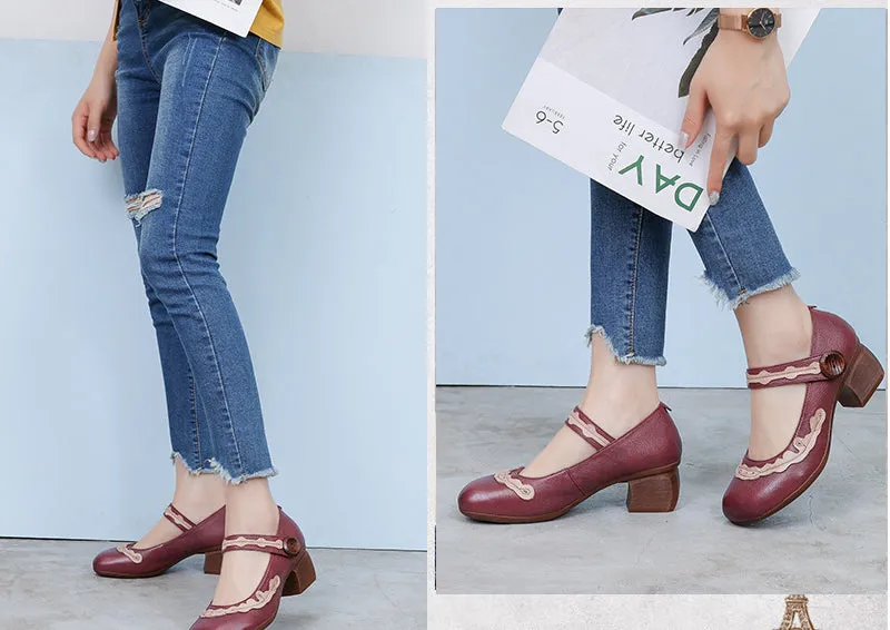 Vintage Handmade Leather Women's Shoes Comfortable Mary Janes Shoes