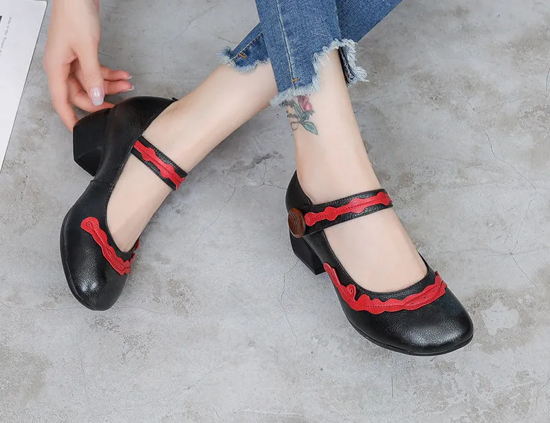 Vintage Handmade Leather Women's Shoes Comfortable Mary Janes Shoes