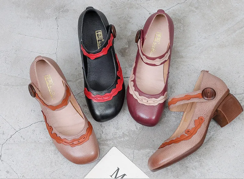Vintage Handmade Leather Women's Shoes Comfortable Mary Janes Shoes