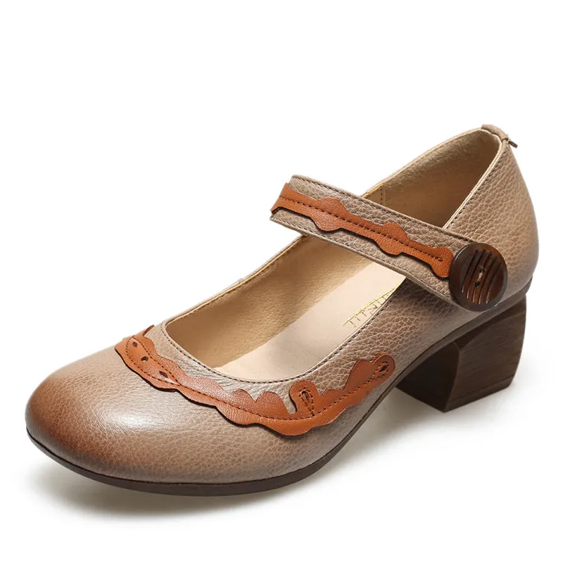 Vintage Handmade Leather Women's Shoes Comfortable Mary Janes Shoes