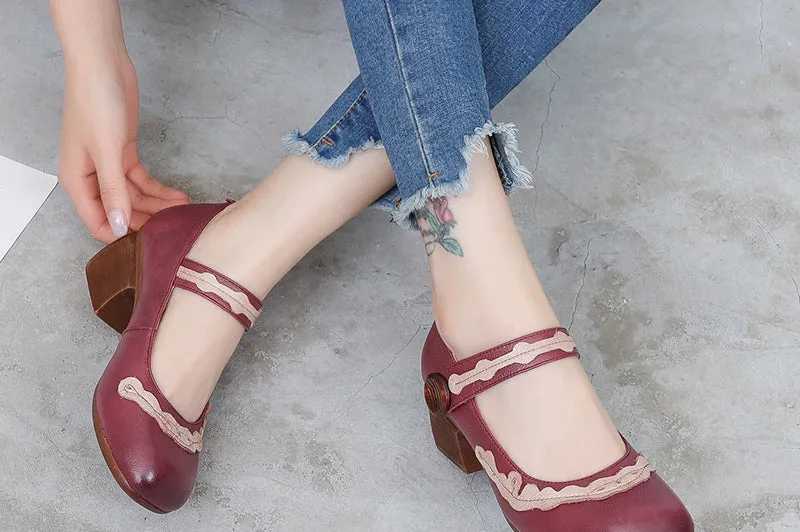 Vintage Handmade Leather Women's Shoes Comfortable Mary Janes Shoes