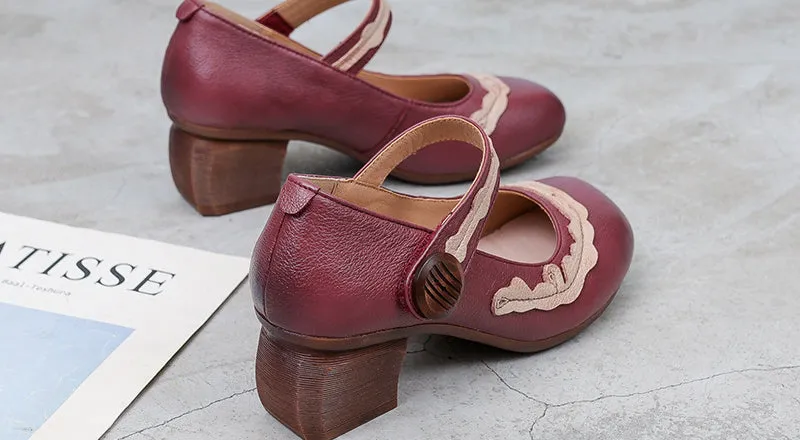 Vintage Handmade Leather Women's Shoes Comfortable Mary Janes Shoes