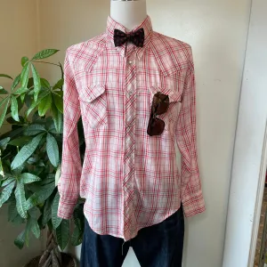 Vintage Handmade Western Plaid Pearl Snap Oxford Shirt // Large  (HT2333)