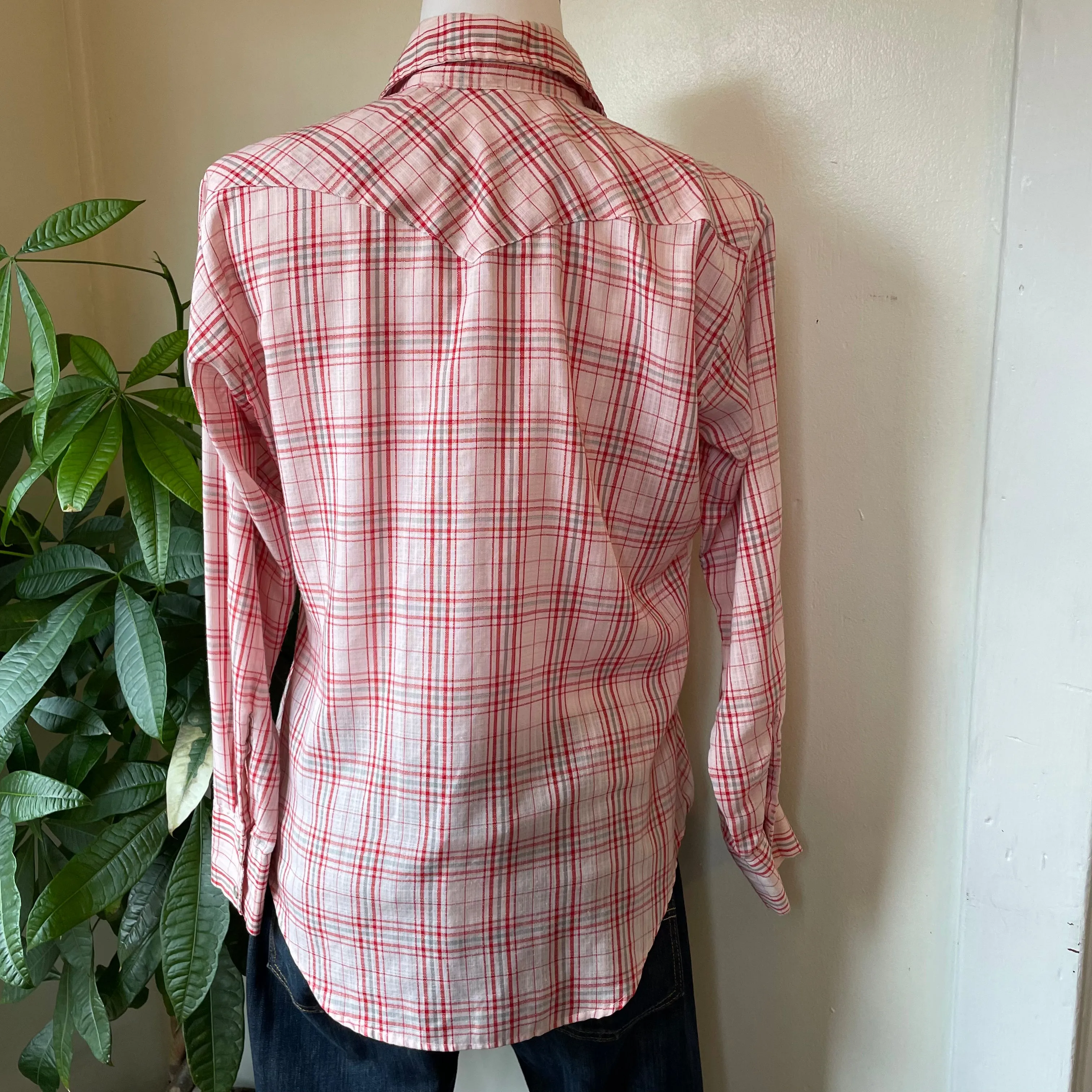 Vintage Handmade Western Plaid Pearl Snap Oxford Shirt // Large  (HT2333)