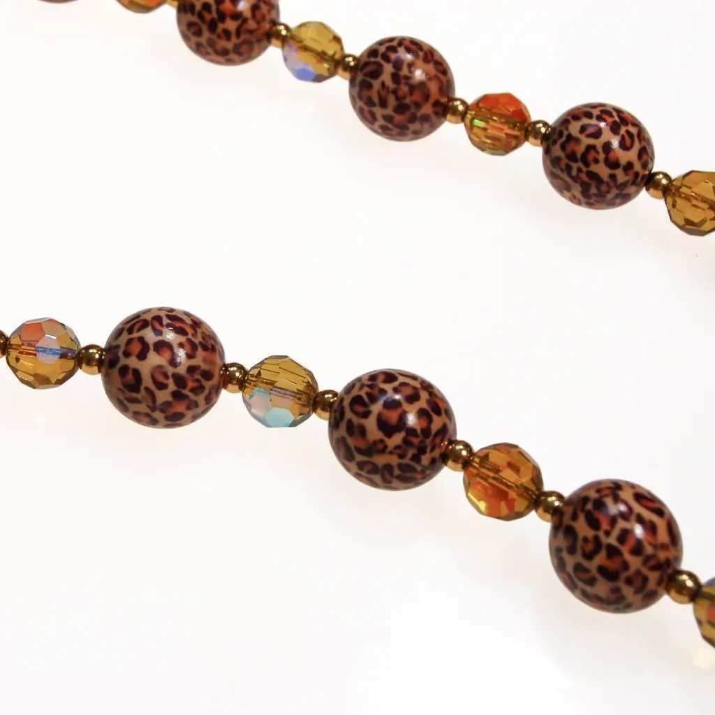 Vintage Joan Rivers Leopard Print and Crystal Bead Necklace
